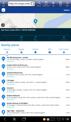 Nokia Maps for mobile web on Android tablet