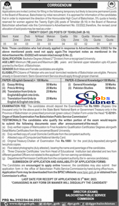 Baluchistan Public Service Commission Jobs 2023