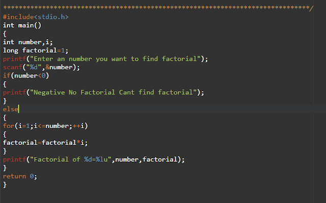 Factorial no Program in C