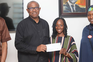 Peter Obi, 2023 Presidential candidate of the Labour Party (LP), fulfils pledge to Ms. Gimba Sophia Emmanuel who plans to venture into Baking and Confectionery Business