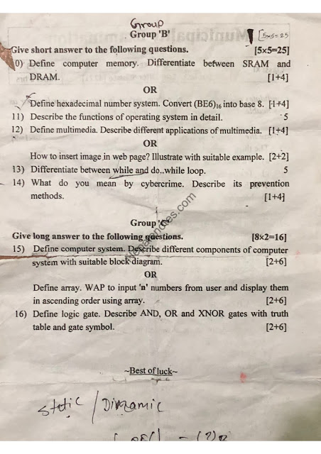 Class 11 Computer Science Question Paper 2079 - 2022