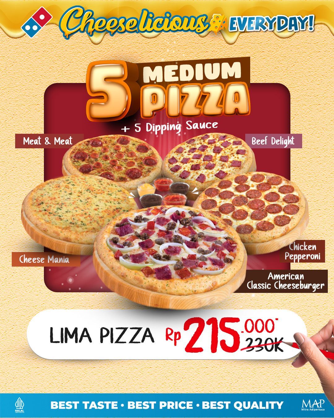 Promo Domino's Pizza – Harga Spesial 5 Medium Pizza Hanya Rp. 215.000