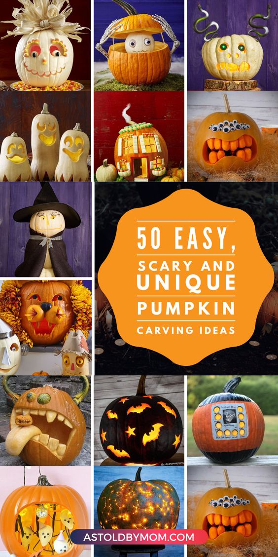 50+ Unique, Easy & Spooky Pumpkin Carving IDEAS and Techniques List. DIY Halloween Decorations