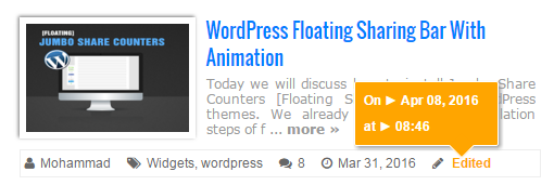 recent posts widget with tooltip