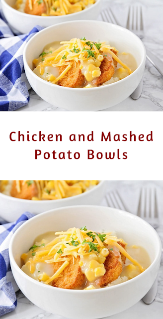 These delicious chicken and mashed potato bowls are an easy dinner full of the things your kids will love!