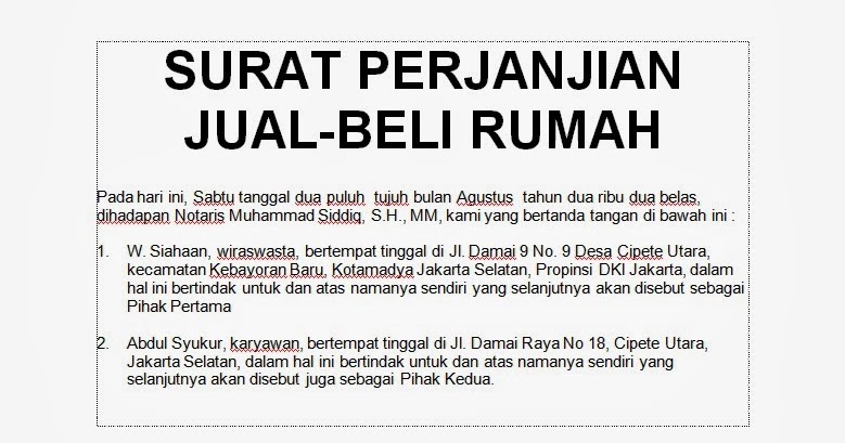 [.doc] CONTOH SURAT PERJANJIAN JUAL BELI RUMAH ~ HOBI & SI 