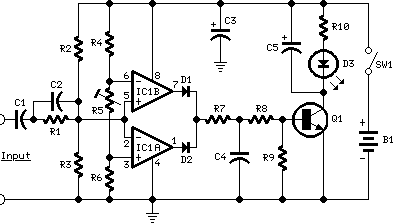 audio clipping peak indication using ic TL062 lifestyle-facts.blogspot.com