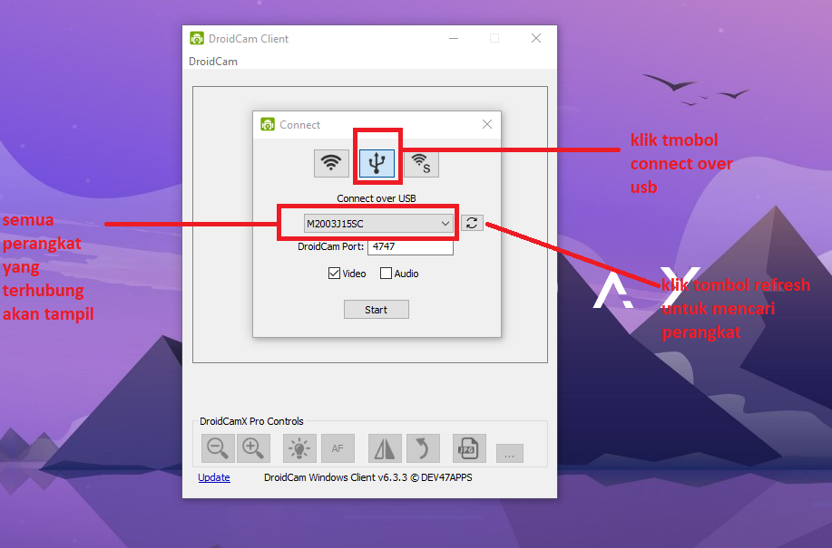 setting droidcam dengan usb debugging