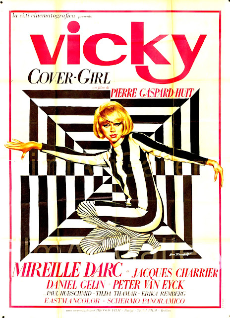 VICKY COVER GIRL. Italia. Cartel: 140 x 200 cms. Ilustrador: Ezio Tarantelli. Imprenta: Policrom S.p.A., Roma. À belles dents. 1966. Francia, Alemania. Dirección: Pierre Gaspard-Huit. Reparto: Mireille Darc, Jacques Charrier, Daniel Gélin, Peter van Eyck, Paul Hubschmid, Thilda Tamar, Maurice Garrel, Robert Le Beal.