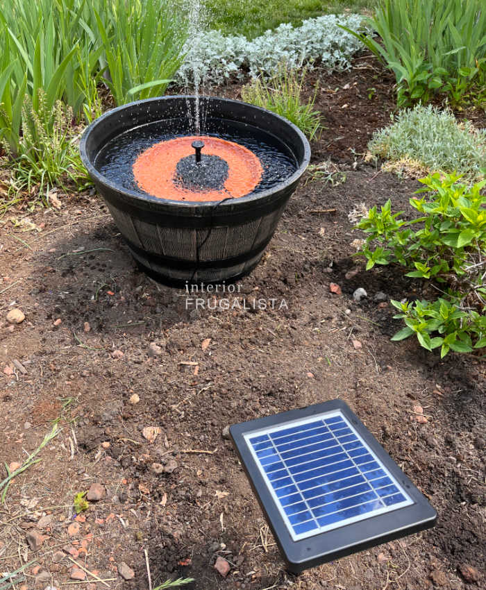 DIY solar rechargeable water fountain with cascade nozzle head.