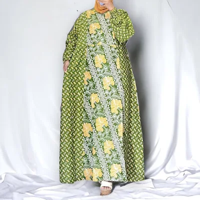 abaya gamis batik kombinasi ukuran jumbo bahan batik katun warna hijau