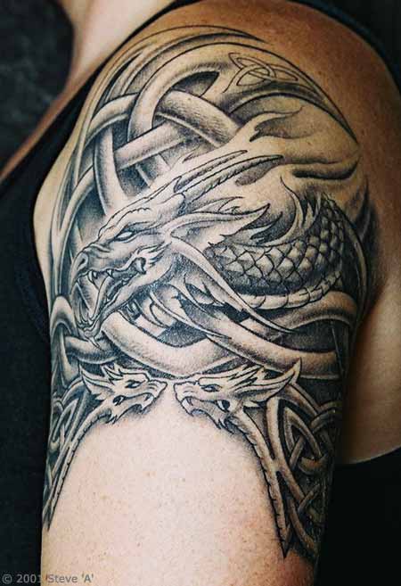 Black Dragon and Eagle Tattoo