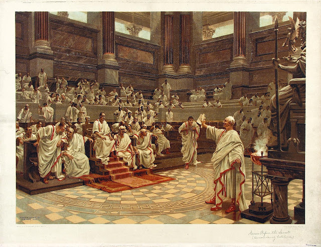 Марк Туллий Цицерон. 62: О старости . Цицерон выступает в сенате против Катилины. Hans Schmidt, (1912)