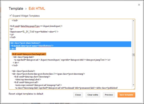 Kode untuk memunculkan share buttons di template Blogger