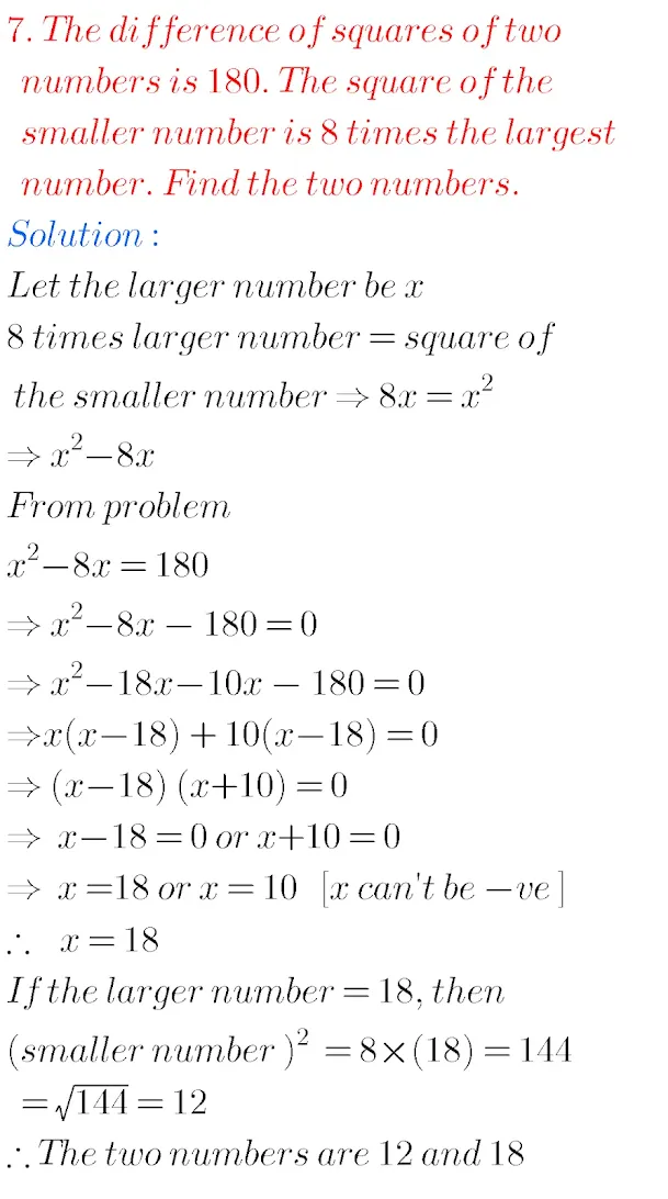 QUADRATIC EQUETION  EXCERCISE-5.3  Q.NO.7