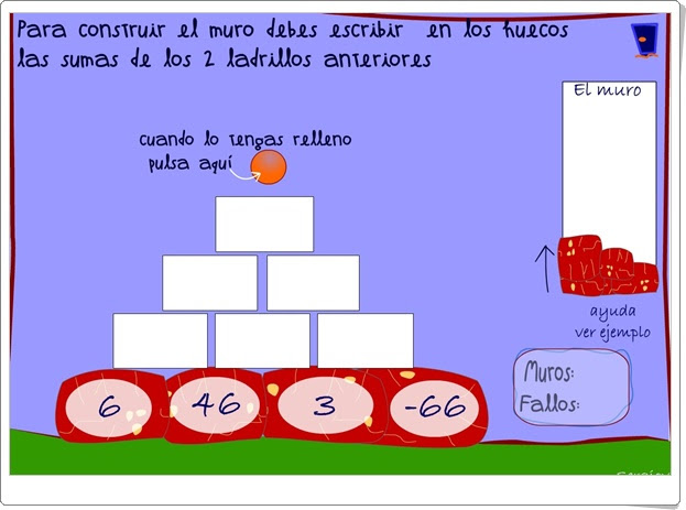 "Muro de sumas de números enteros 1" (Juego de Matemáticas)