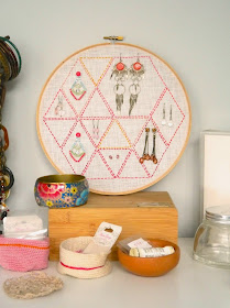 free tutorial using some basic stitching and an embroidery hoop to create a unique and personalised earring holder, from Sarita Creative