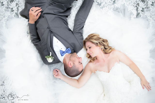 ariel photo of bride and groom at Noah's Event Venue in Auburn Hills Michigan
