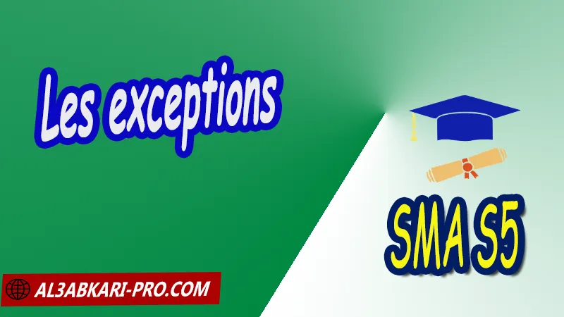 Les exceptions , informatique sma s5 , programmation orientée objets , java , programmation , classe , polymorphisme , objets , Application , Interaction , Réutiliser , étendre , Héritage , généricité encapsulation , abstraction de données , C++ , Sciences Mathématiques et Applications Semestre 5 SMIA S5 , Cours de Informatique: programmation orientée objets (java) , Résumé cours de Informatique: programmation orientée objets (java) , Exercices corrigés de Informatique: programmation orientée objets (java) , Série d'exercices corrigés de Informatique: programmation orientée objets (java) , Contrôle corrigé de Informatique: programmation orientée objets (java) , Examens corrigés de Informatique: programmation orientée objets (java) , Travaux dirigés td de Informatique: programmation orientée objets (java) , Modules de Semestre 5 Sciences Mathématiques et Applications , Faculté , Science , Université , Faculté des Sciences , Facultés des sciences et Techniques