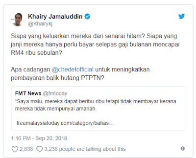 Khairy Jamaluddin Tibai Pakatan Harapan Isu PTPTN