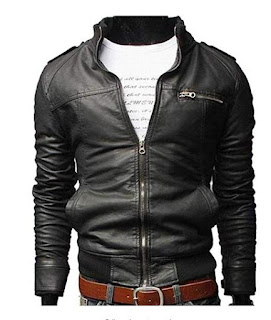 Baguet Men Classic Motorcycle Leather Jacket Slim Fit Stand Collar Leather Biker Zipper Jacket