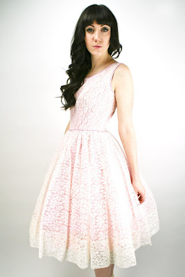 Vintage 50's pink swing tulle lace prom dress from Etsy.