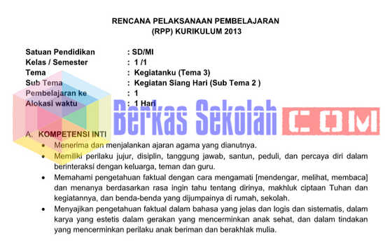 Rpp K13 Kelas 1 Revisi 2017 Sub Tema Kegiatanku Siang Hari Semua
Pembelajaran