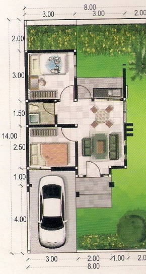contoh denah rumah minimalis type 38/112