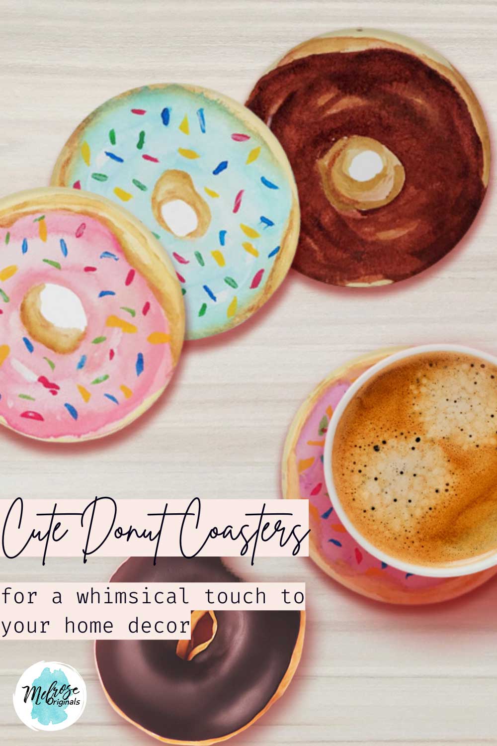 round acrylic coasters that look like whimsical donuts with sprinkles