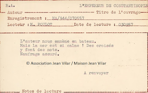 note de lecture de Georges Perros (Poulot) © Association Jean Vilar