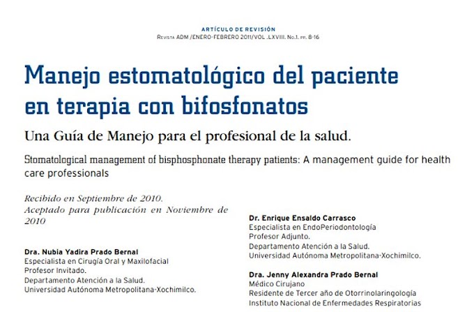 OSTEONECROSIS PDF: Guía para el manejo estomatológico del paciente en terapia con bifosfonatos