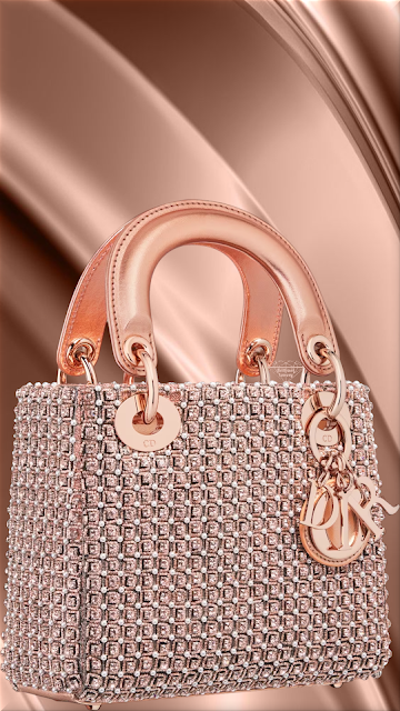 ♦Mini Lady Dior bag in metallic pink square-pattern embroidery set with strass and round beads #dior #ladydior #bags #pink #brilliantluxury