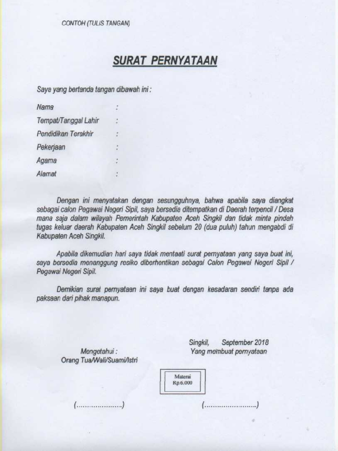 Contoh Format Surat Lamaran CPNS Tahun Ini dan Format 