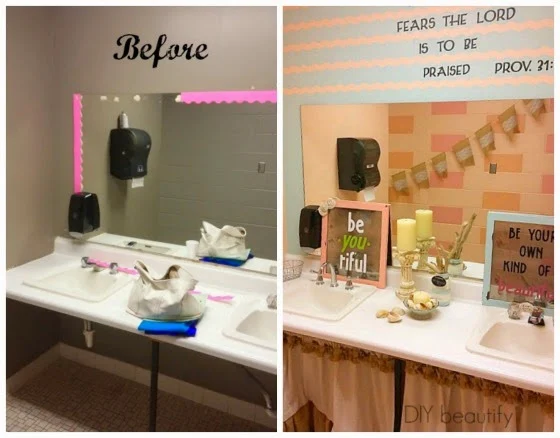 Girls Church Bathroom Makeover www.diybeautify.com