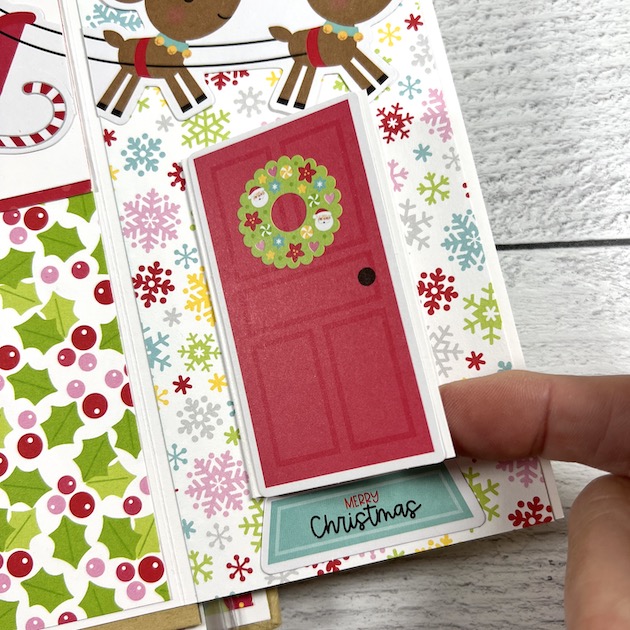 Christmas Scrapbook Album Page with red door card, santa and reindeer