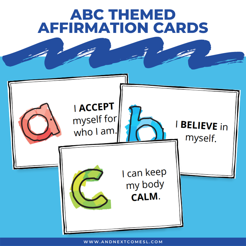 ABC themed affirmation cards for kids