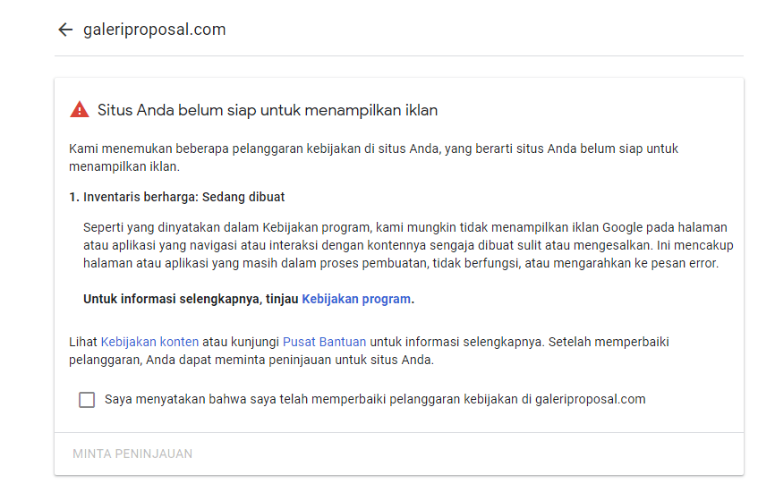 AdSense Inventaris Berharga Sedang Dibuat