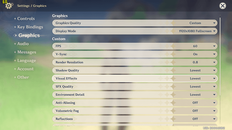 Genshin Impact lowest settings (1080p)