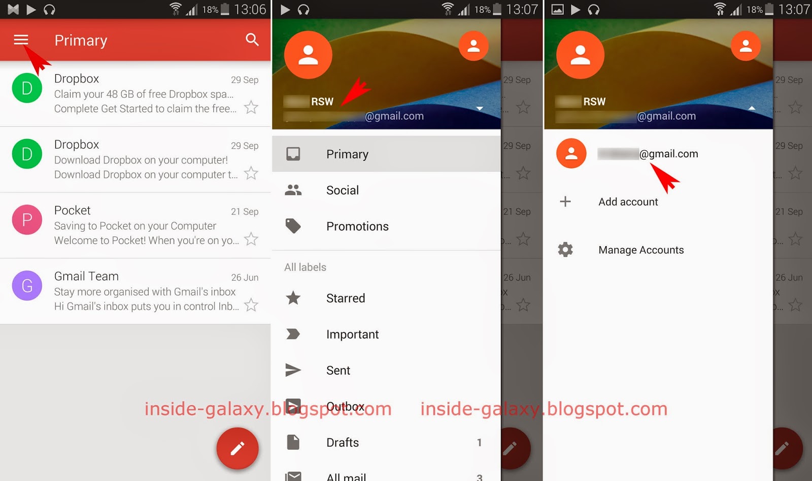Samsung Galaxy S5: How to Switch Between Accounts in Gmail 