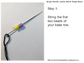 Click the image to view the single needle ladder stitch beading tutorial step 1 image larger.