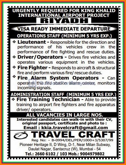 Urgently Required for King Khalid International Airport Project KSA