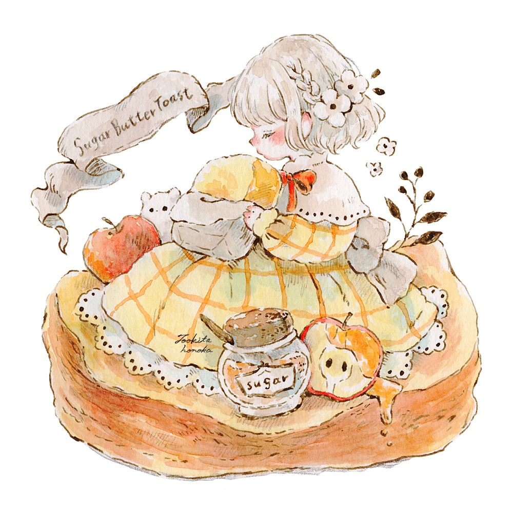 フリーアイコン 女の子とパン 無料配布 ボブの女の子と黄色いトーストのほんわかかわいい手書きイラスト ツイッター インスタ Line 各sns用フリー素材 遠北ほのかのイラストサイト