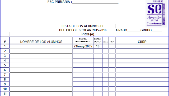 Formato de  Estadísticas de INEGI - Alumnos por Edades al 1 de Septiembre Automatico