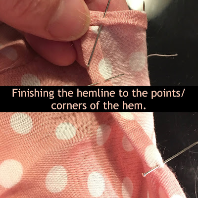 Showing how the hemline comes together at the corners/points of the hemline.