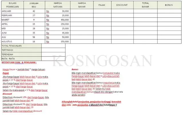 contoh soal excel tes kerja perusahaan