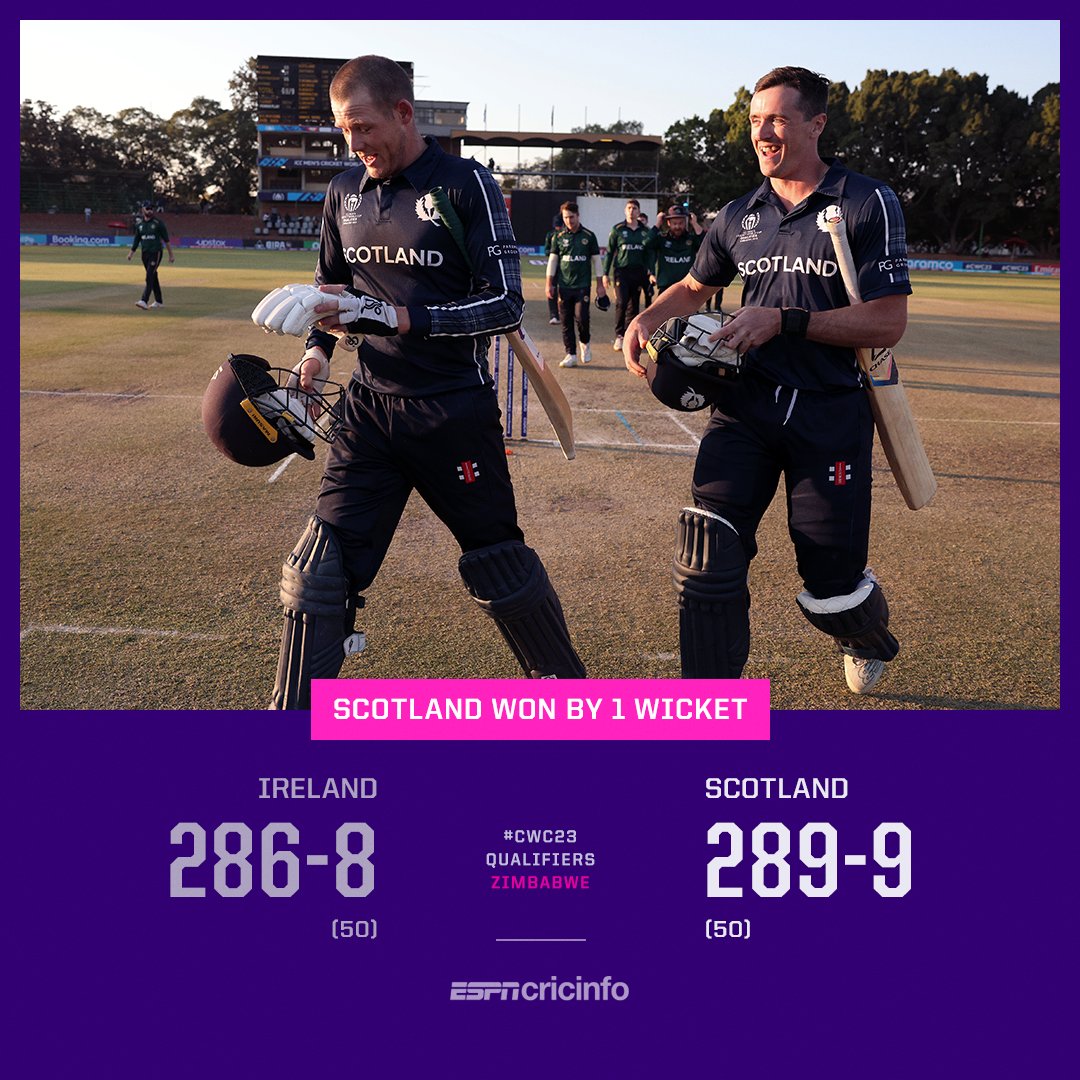 ICC Men's Cricket World Cup Qualifier Scotland beat Ireland by 1 wicket