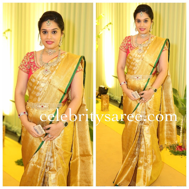 Golden Silk Saree with Red Blouse 