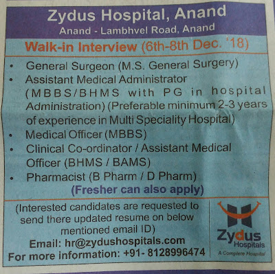 Zydus Hospital Recruitment 