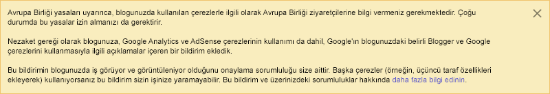 Blogger AB Çerez Kullanımı Bildirim Çubuğu Özelleştirme