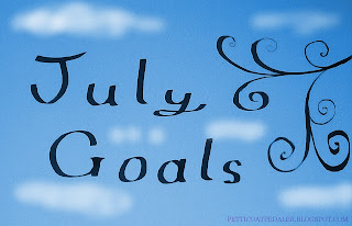 July Goals, handwritten on a cloudy sky. 